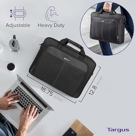 Targus Classic Slim Briefcase Messenger Ergonomic Padded Laptop Bag - Picture 4 of 9
